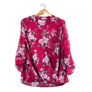 Red Faux Wrap Kut From the Kloth Floral Blouse M